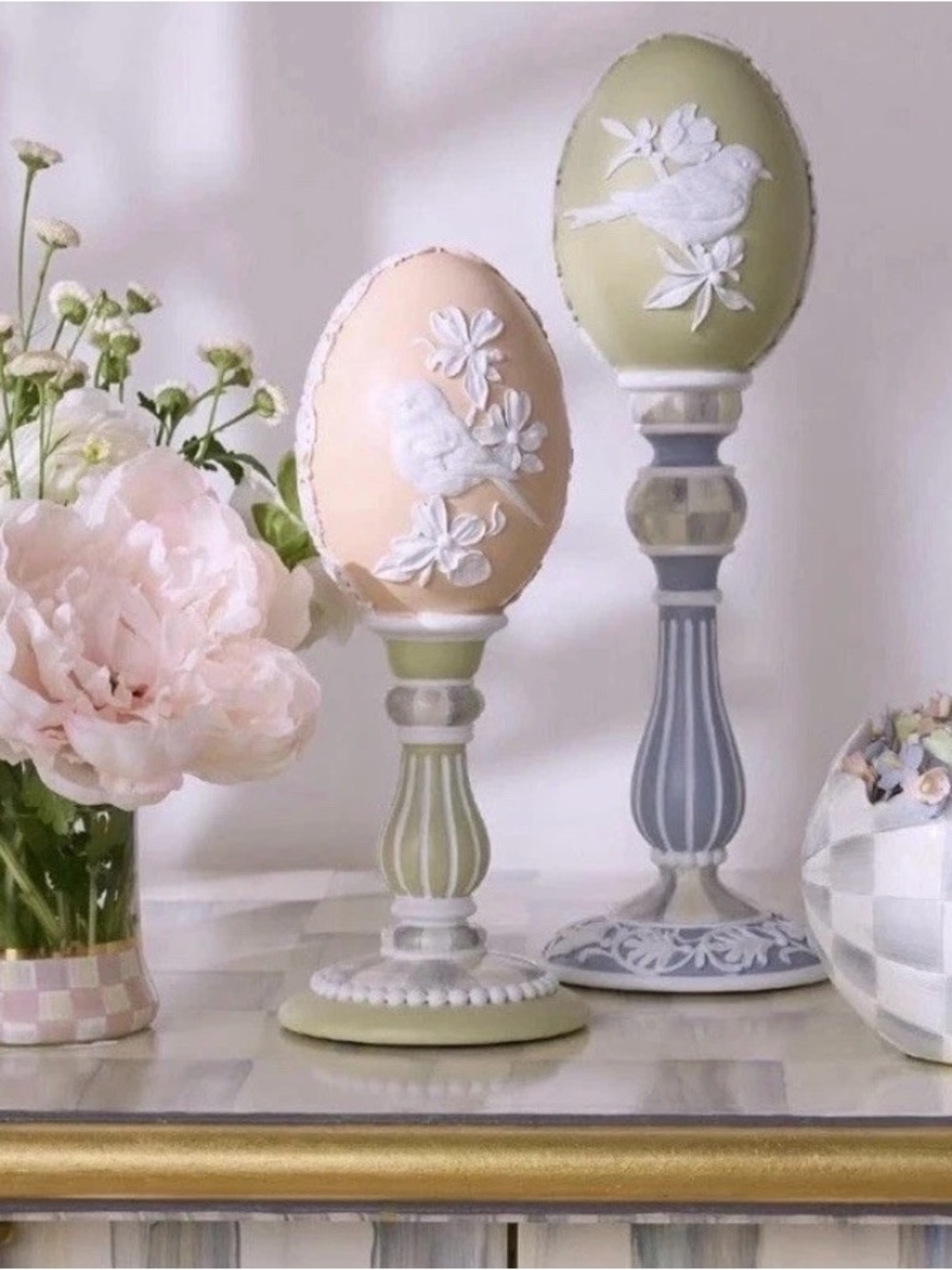 MacKenzie-Childs Cameo Peekaboo Egg, Sterling Check, Easter Bunnies - Picture 3 of 8